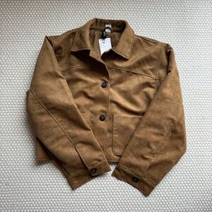 H&M Collared Camel Brown Faux Suede Jacket 🍁 Size Small NWT